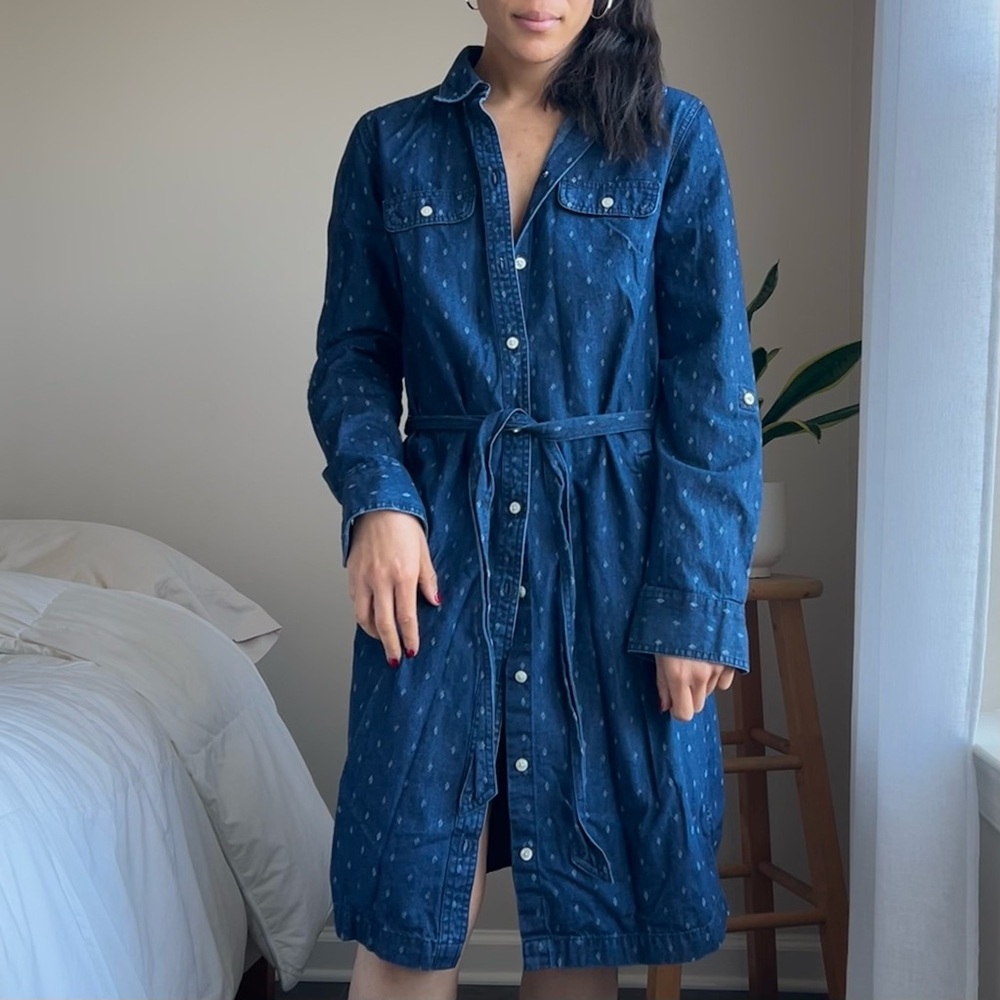 Denim Shirt Dress in Dark Indigo